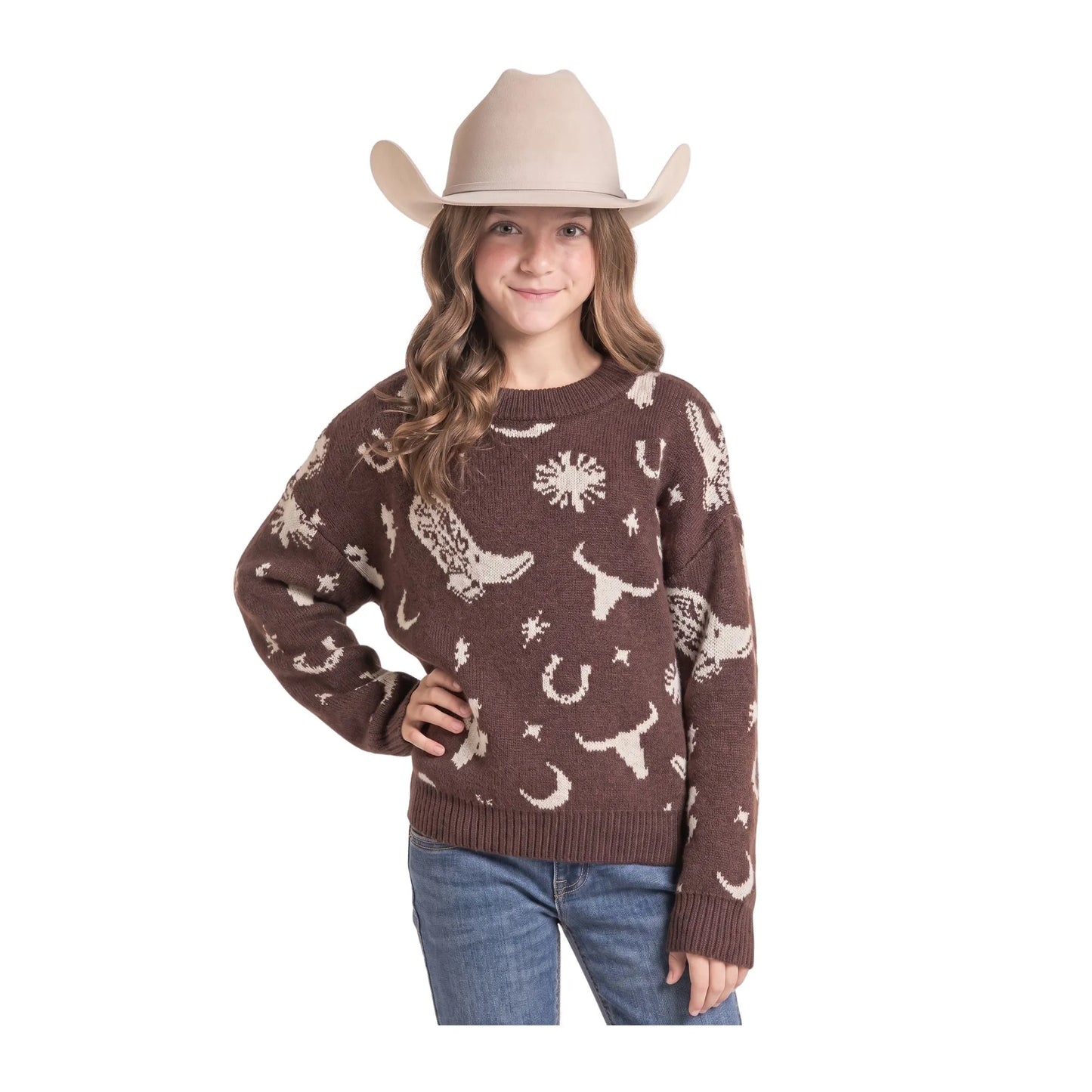 Rock&roll Girl's Western Print Sweater - Rock & Roll Denim