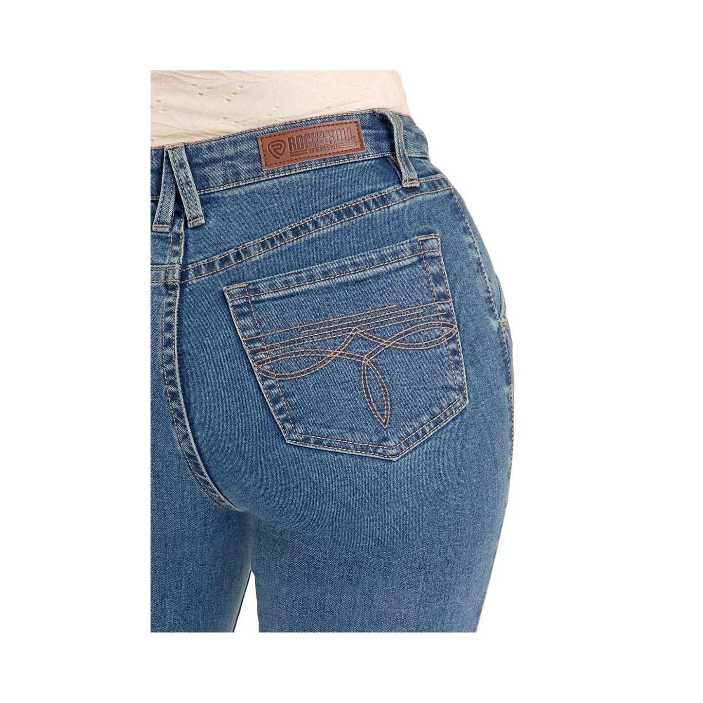Rock and Roll Women's High Rise front Panel Trouser Jeans Mid Wash