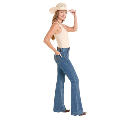 Rock and Roll Women's High Rise front Panel Trouser Jeans Mid Wash