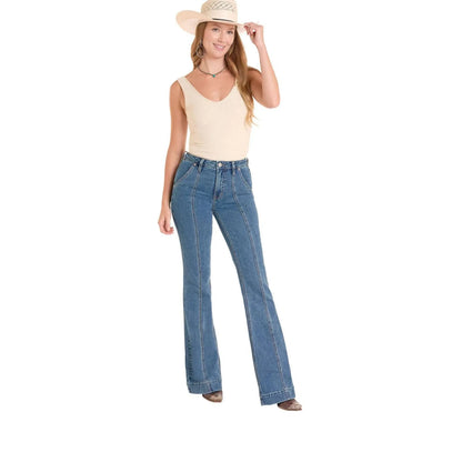 Rock and Roll Women's High Rise front Panel Trouser Jeans Mid Wash