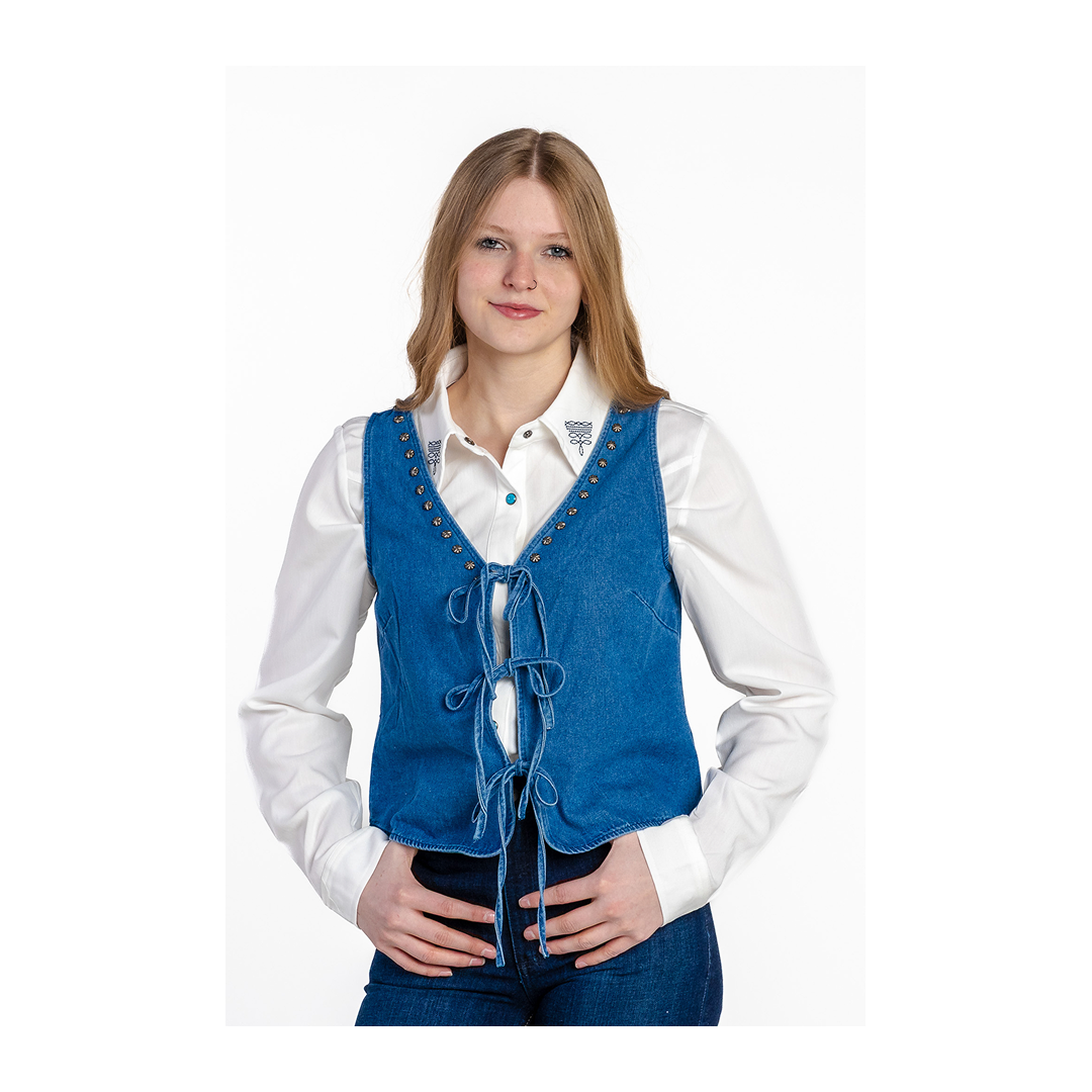 Rockin A Design Women's Denim Tie Vest With Western Stud Trim