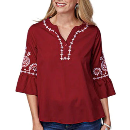 Roper Bell Sleeve Womens Top Red 03-050-0565-5031