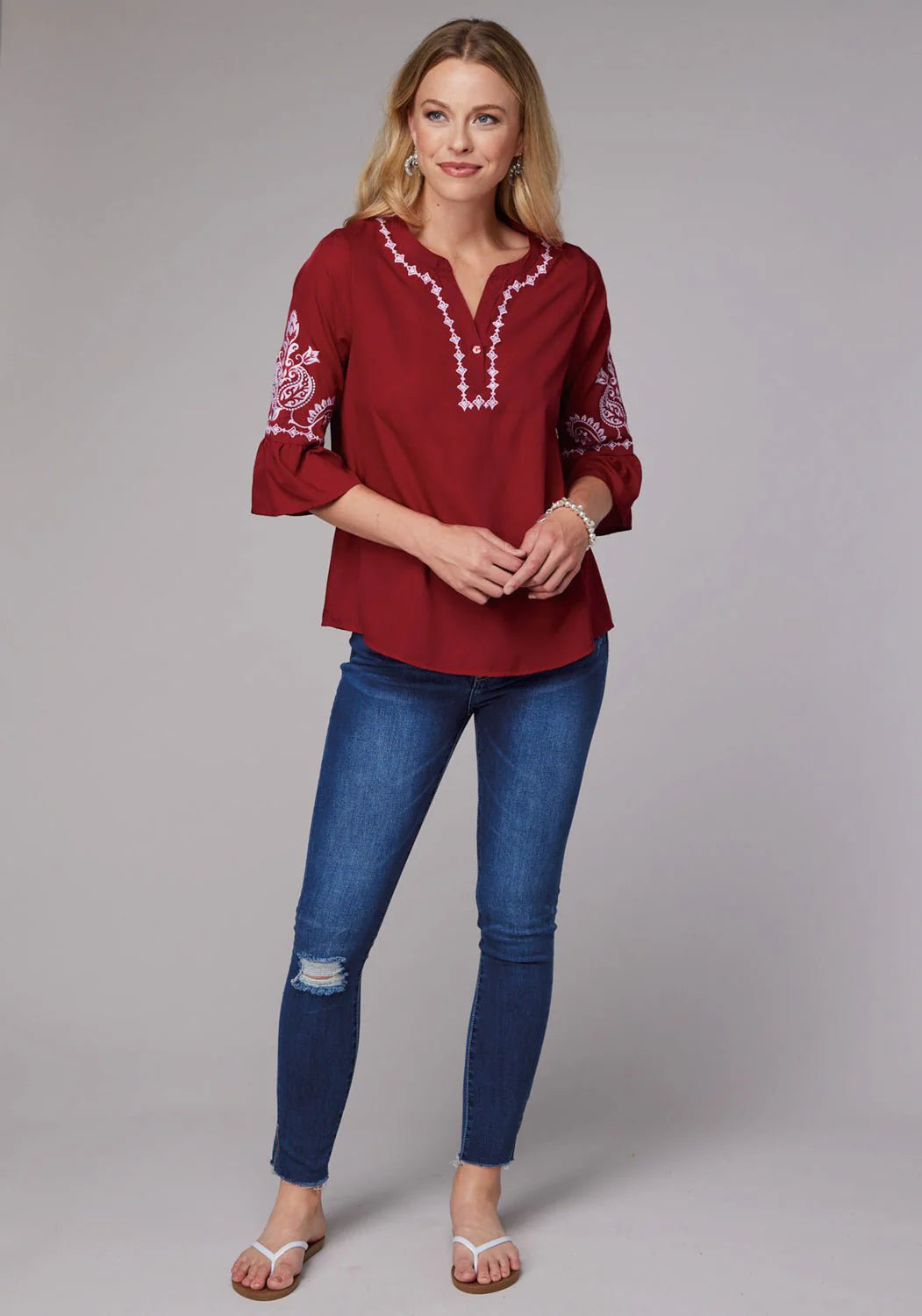Roper Bell Sleeve Womens Top Red