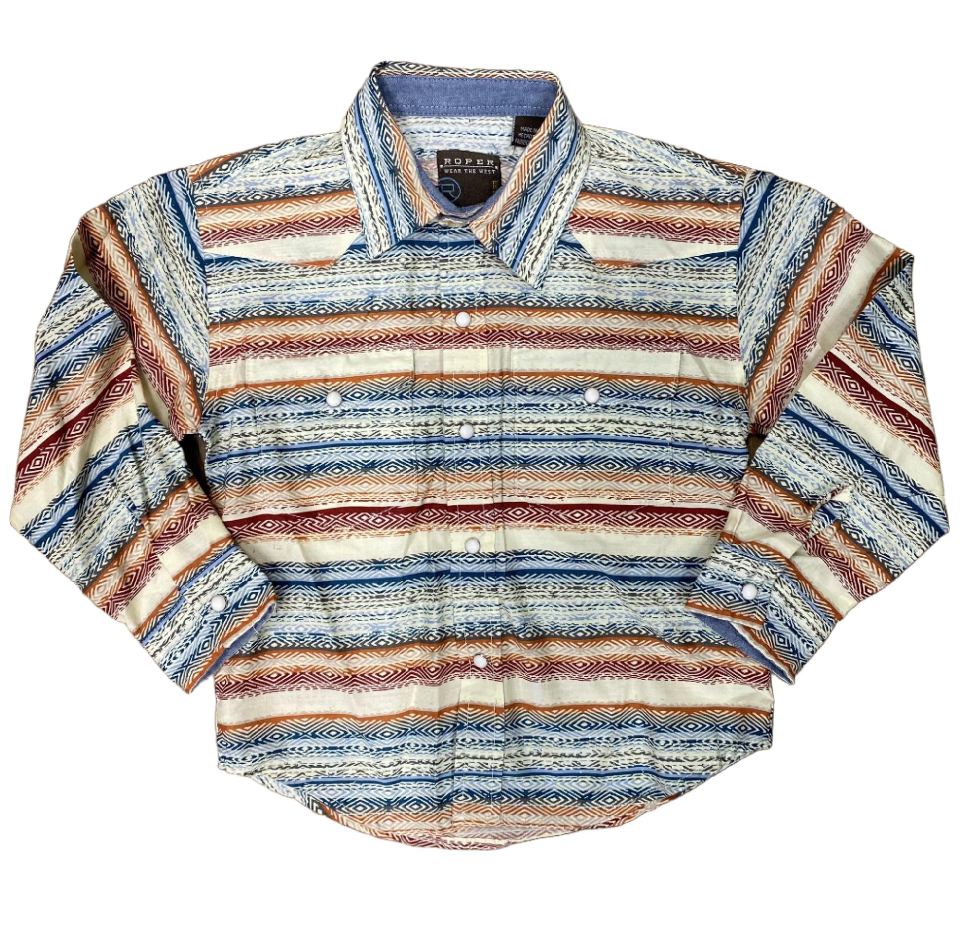 Roper Boy's Long Sleeve Distressed Aztec Print Snap Shirt 03-030-0067-0471