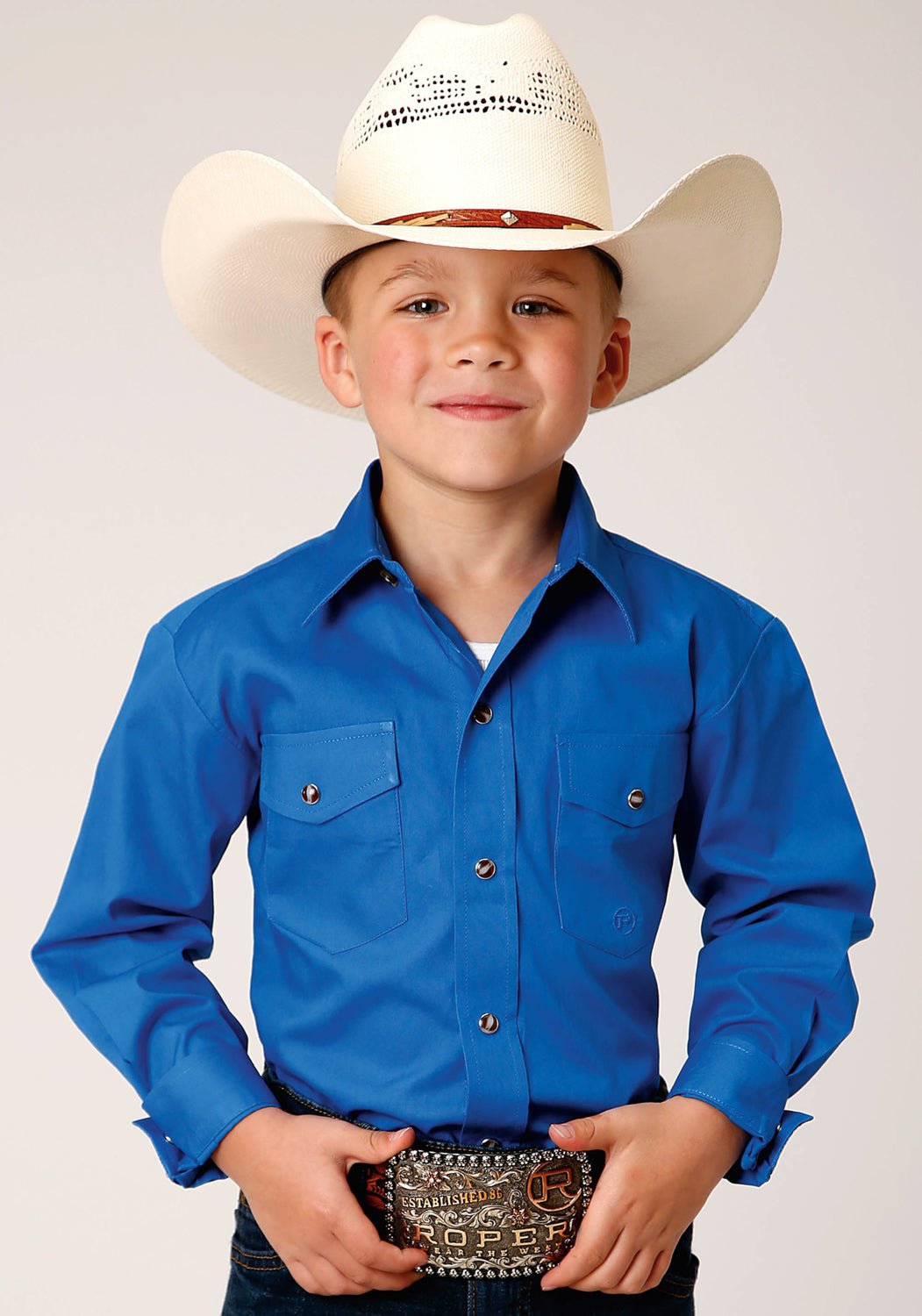 Roper Boy's Western Long Sleeve Shirt Blue