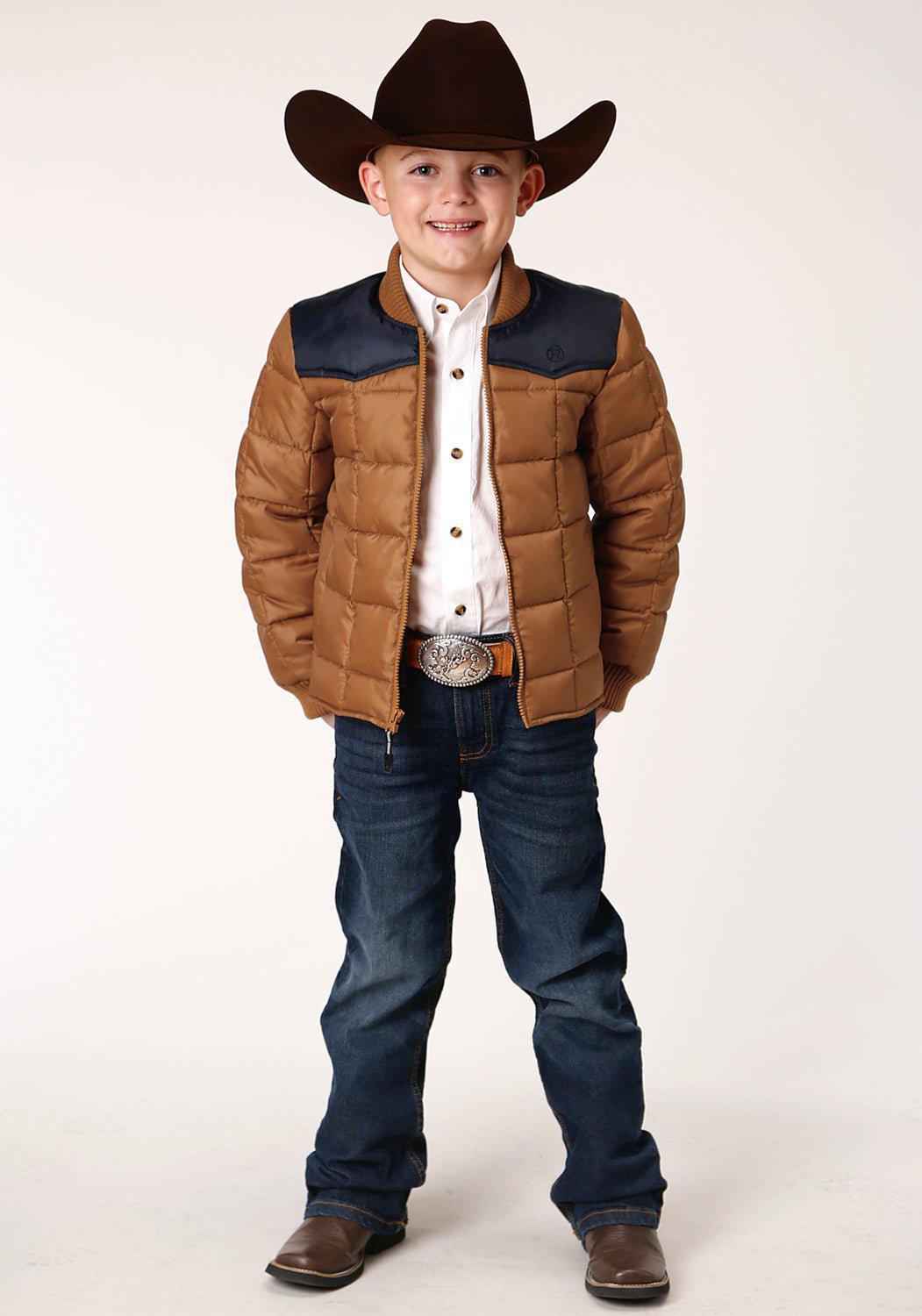 Roper Boys Kids Brown Polyester Quilted Poly-Filled Jacket