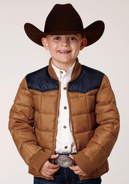 Roper Boys Kids Brown Polyester Quilted Poly-Filled Jacket