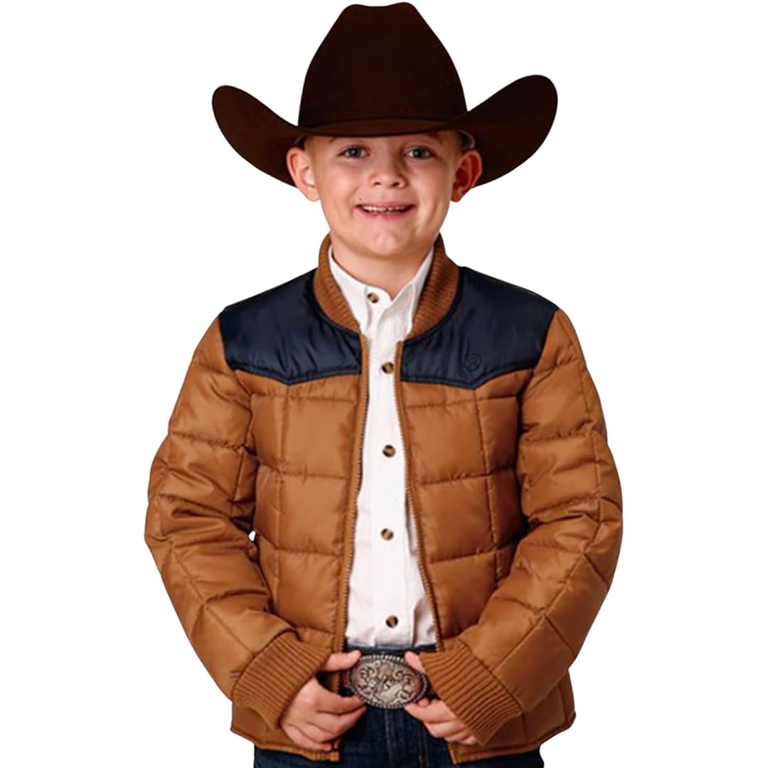 Roper Boys Kids Brown Polyester Quilted Poly-Filled Jacket 03-397-0761-0532