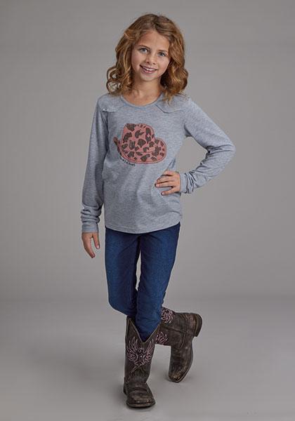 Roper Girl's Long Sleeve Jersey T- Shirt Cowboy Hat 03-009-0513-6137