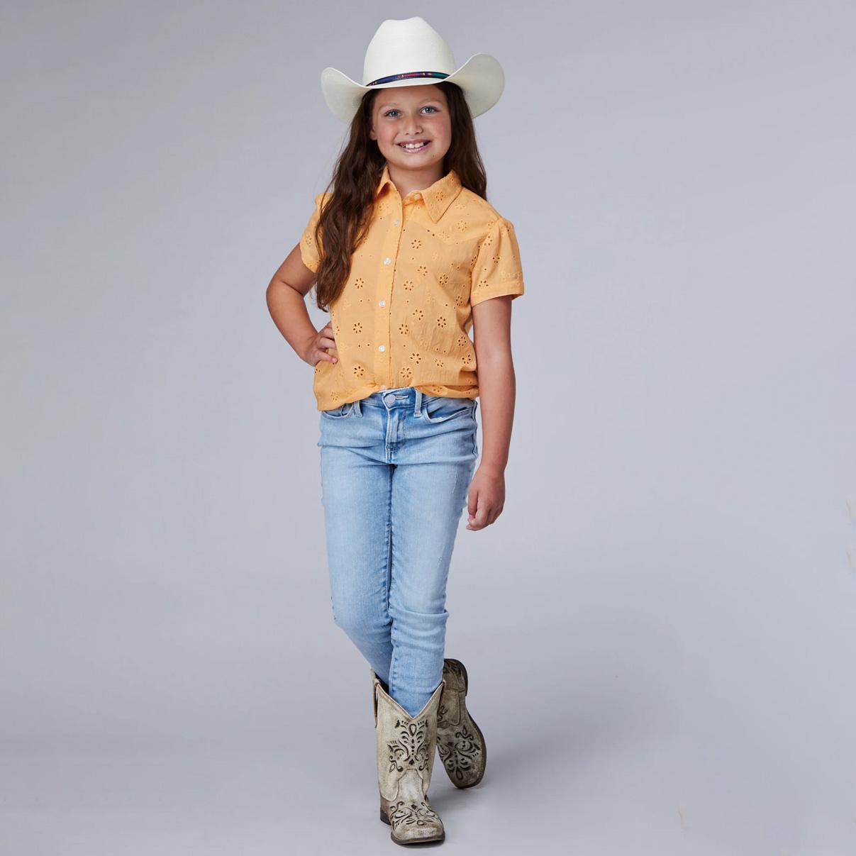 Roper Girl's Short Sleeve Button Eyelet Western Blouse with 1PT Front and Back Yokes 03-081-0592-4040