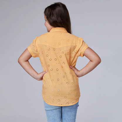 Roper Girl's Short Sleeve Button Eyelet Western Blouse with 1PT Front and Back Yokes 03-081-0592-4040