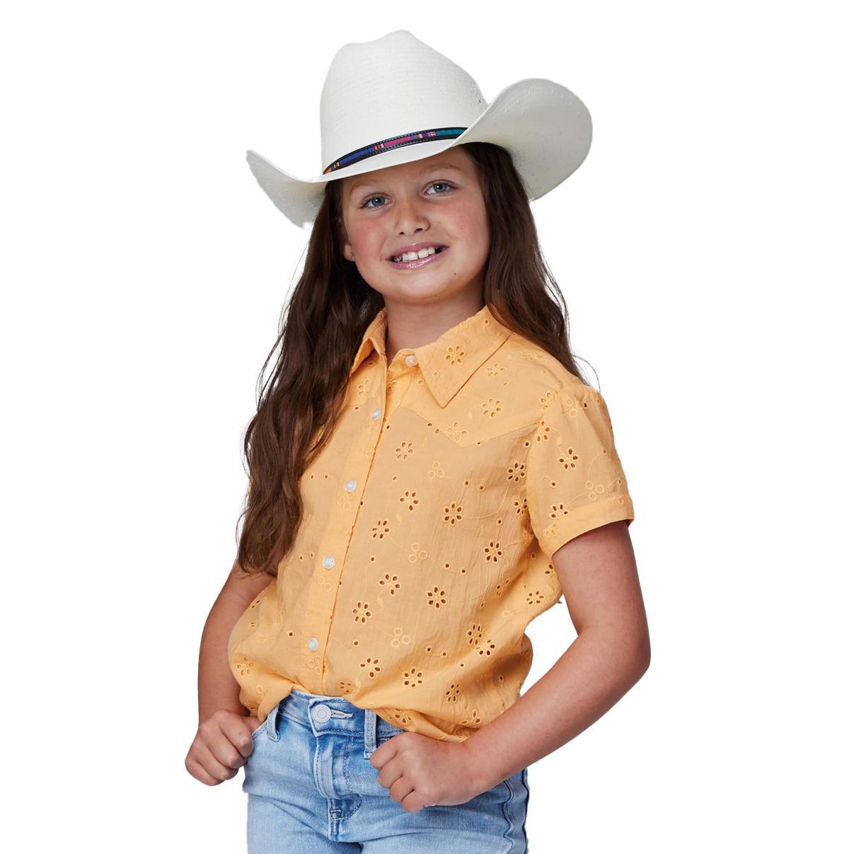 Roper Girl's Short Sleeve Button Eyelet Western Blouse with 1PT Front and Back Yokes 03-081-0592-4040