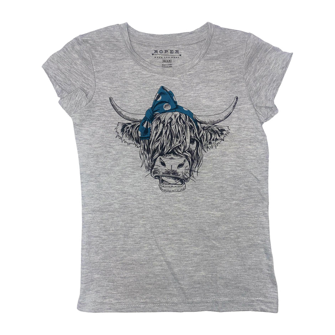 Roper Girl's T-Shirt Cowhead With Bow Jersey 03-009-0513-4027 GY
