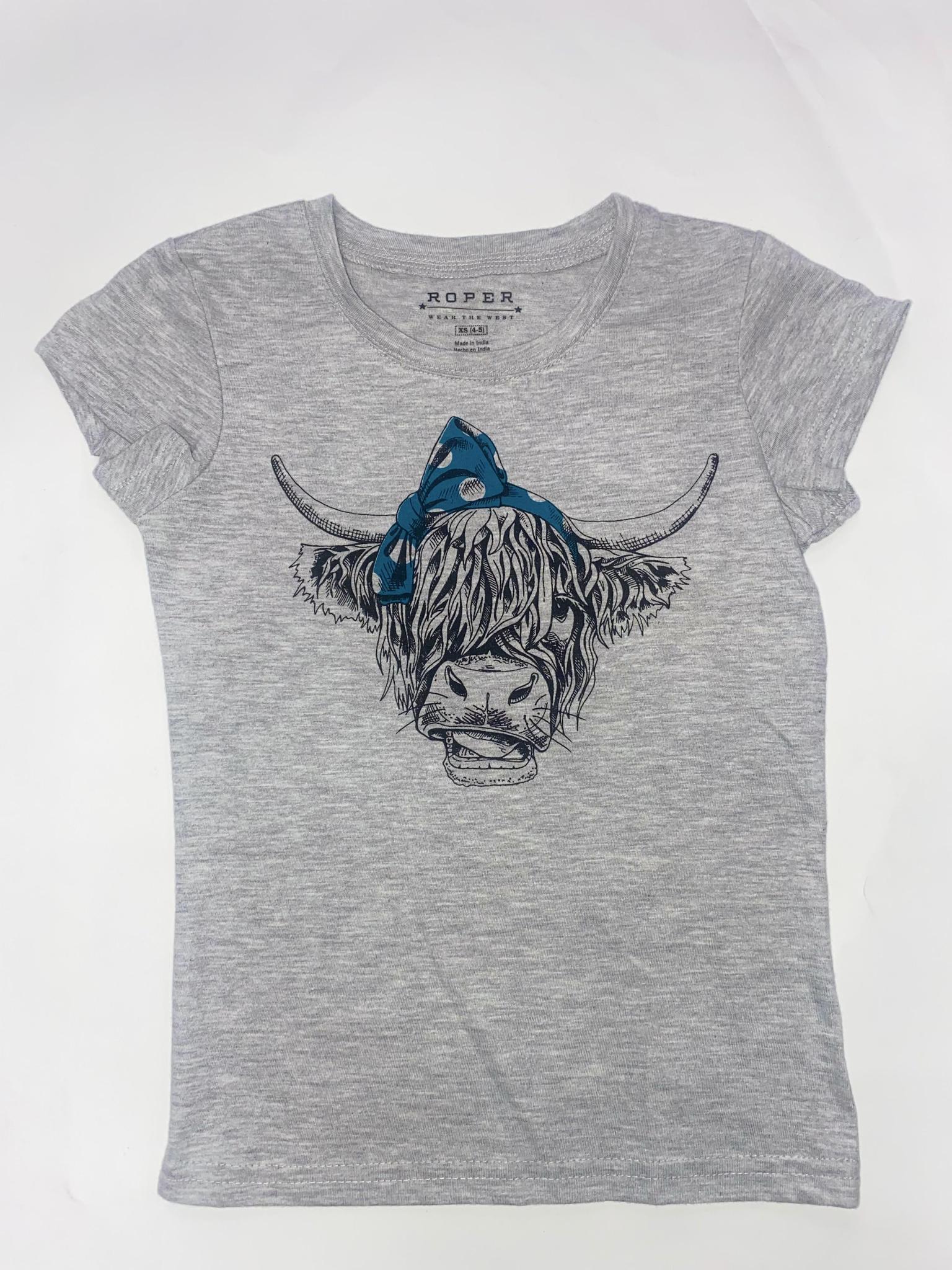 Roper Girl's T-Shirt Cowhead With Bow Jersey CLEARANCE