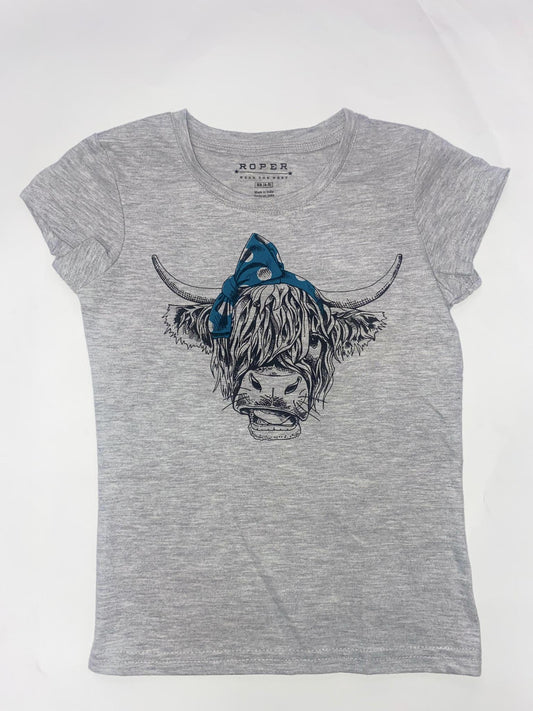 Roper Girl's T-Shirt Cowhead With Bow Jersey CLEARANCE
