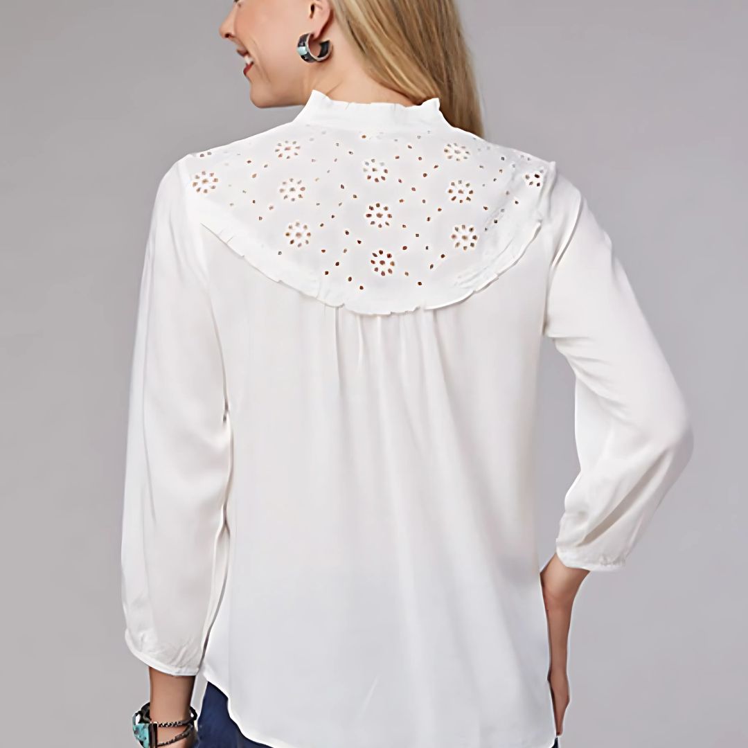 Roper Ladies' White 3/4 Sleeve Eyelet Yoke Blouse - CLEARANCE