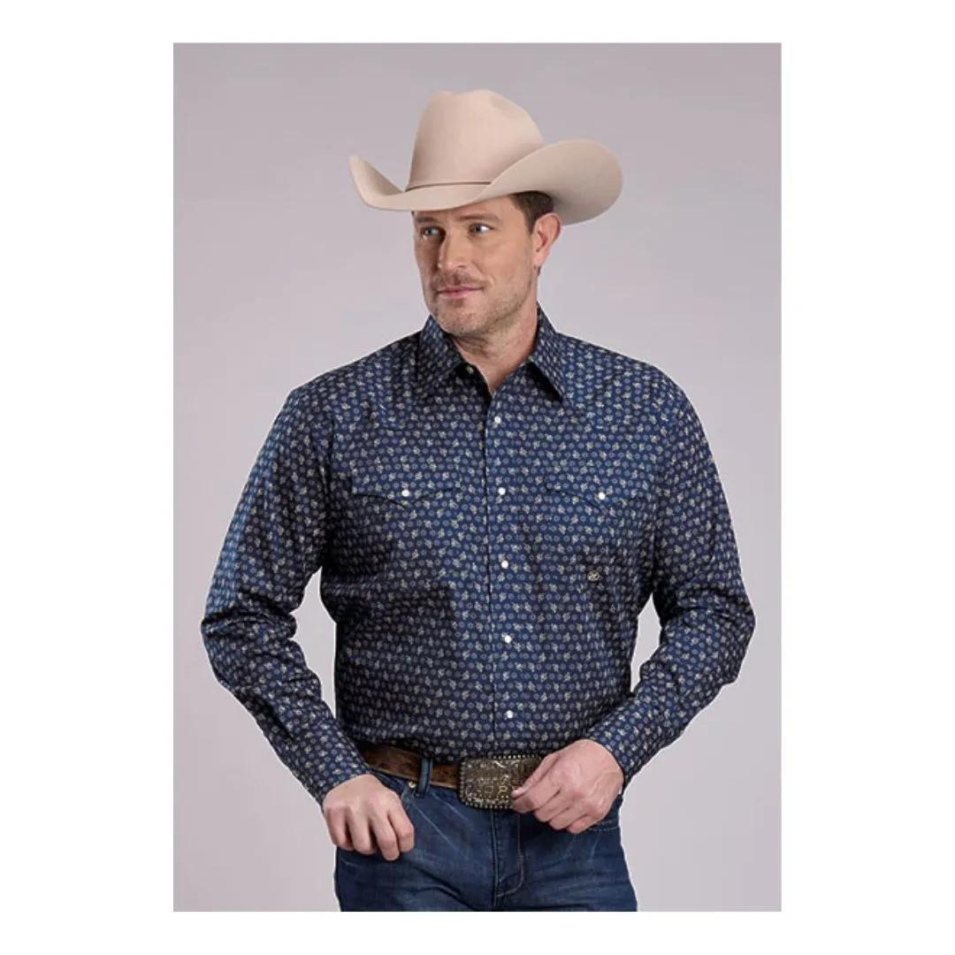 Roper Men's Amarillo Long Sleeves Poplin Paisley - Navy - Stretch weis-western-wear