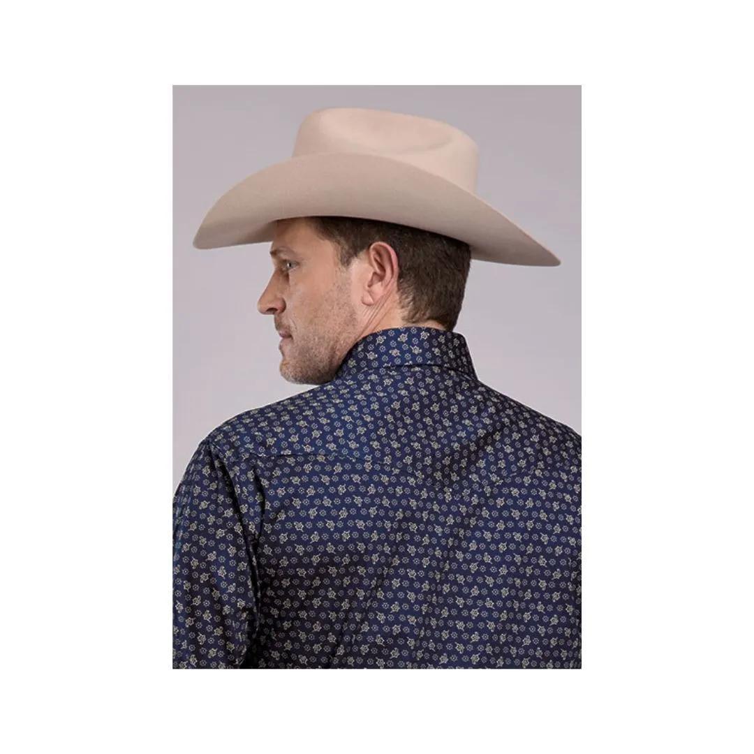 Roper Men's Amarillo Long Sleeves Poplin Paisley - Navy - Stretch weis-western-wear