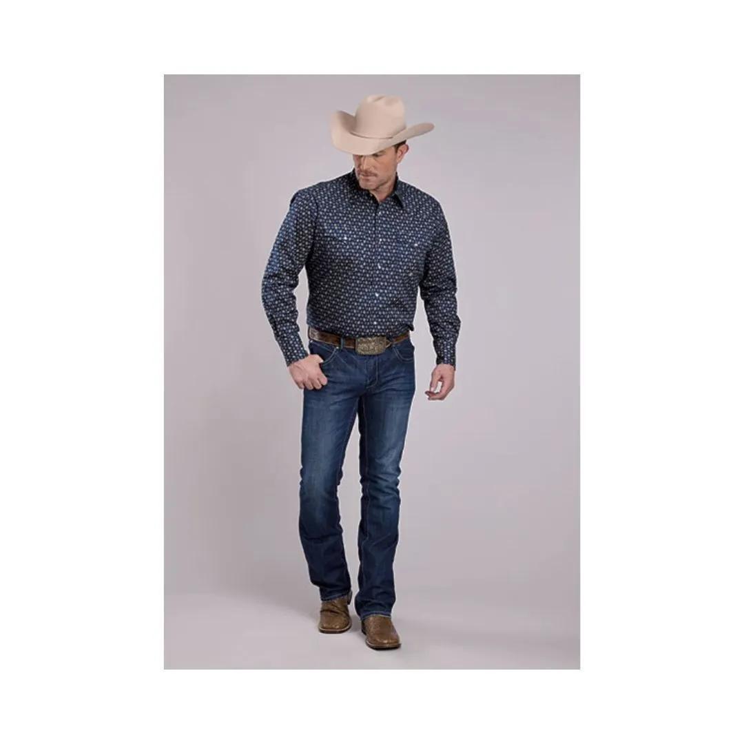 Roper Men's Amarillo Long Sleeves Poplin Paisley - Navy - Stretch weis-western-wear