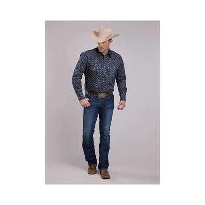 Roper Men's Amarillo Long Sleeves Poplin Paisley - Navy - Stretch weis-western-wear