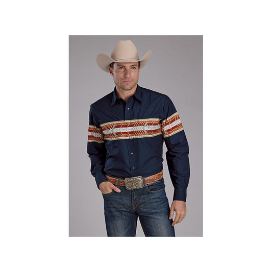 Roper Men's Aztec Border Print Long Sleeve Snaps Western Shirt