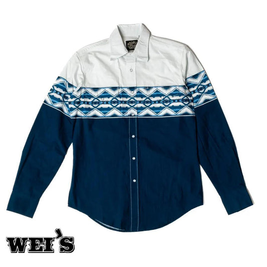Roper Men's Aztec Border Western Snap Western Shirt 3-01-431-410 BLU