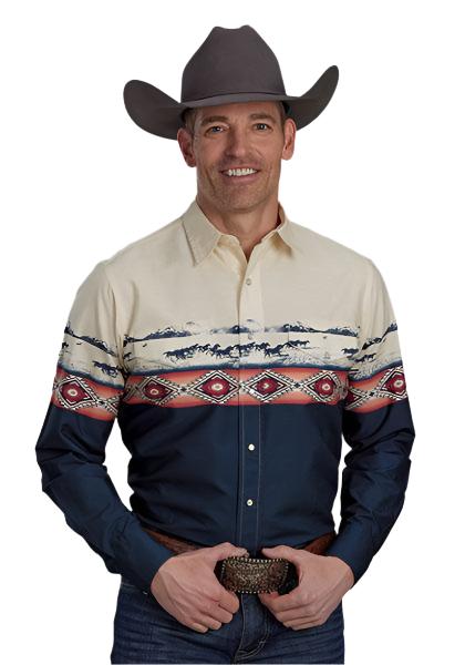 Roper Men's Button Up Shirt Open Range Border