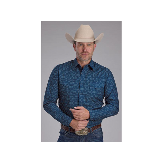 Roper Men's Diamond Print Snaps Long Sleeve Western Shirt