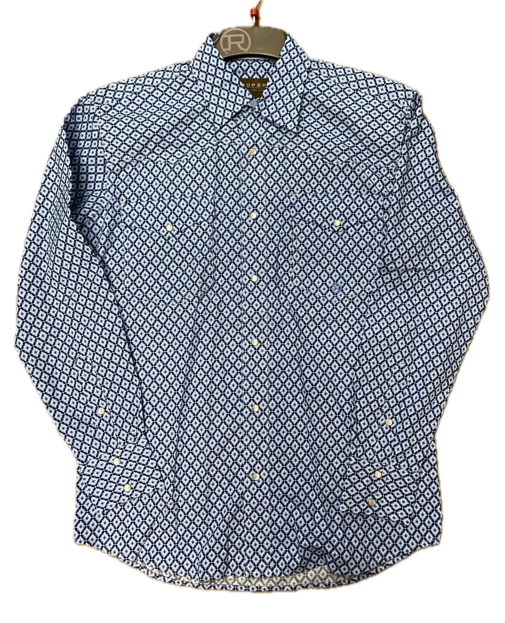 Roper Men's Geo Print Long Sleeve Snap Western Shirt In Blue 3-01-225-4034