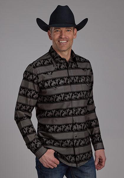 Roper Men's Horizontal Rodeo Stripe Print Design Snap Shirt 03-001-0482-0652