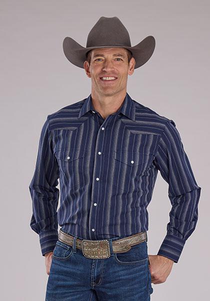 Roper Men's Long Sleeve Navy And Brown Snap Shirt
