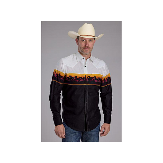 Roper Men's Long Sleeve Sunset Horse Border Print Snap Shirt