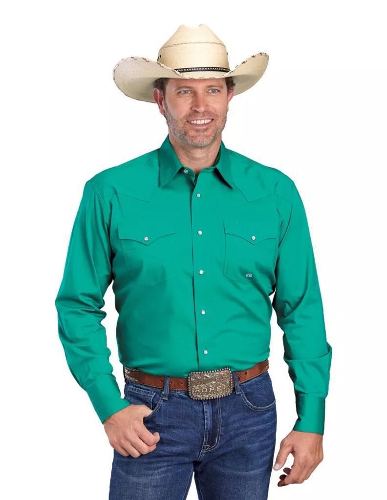 Roper Men's Long sleeves Snap Jade Green & Blue weis-western-wear