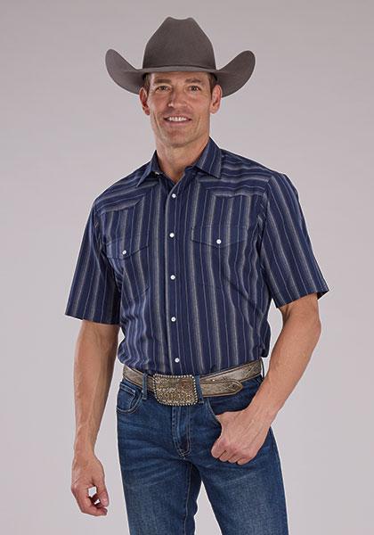 Roper Men's Short Sleeve Brown And Navy Snap Shirt