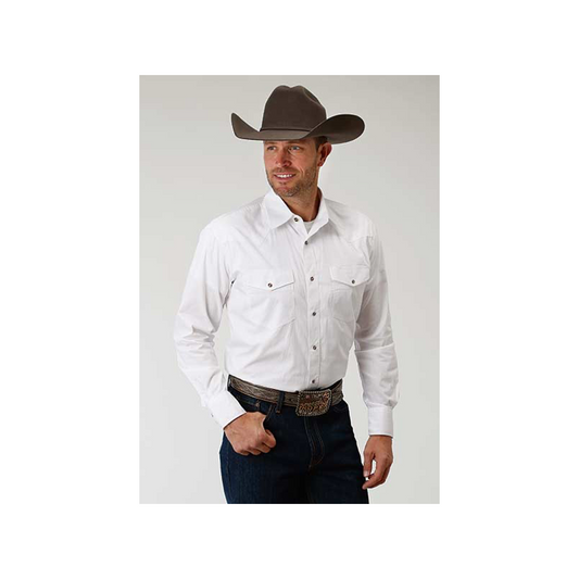 Roper Men's Solid White Snap Long Sleeve Shirt