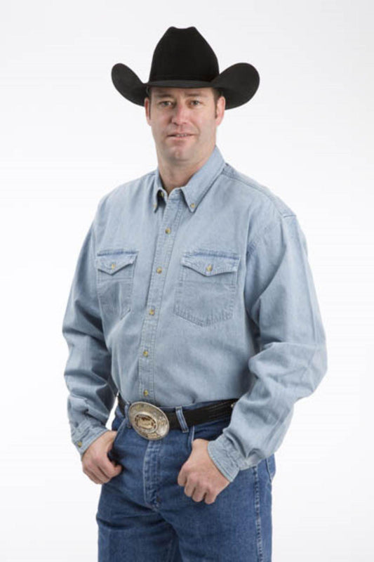 Roper Men's Stone Wash Denim Long Sleeve Button Up Shirt