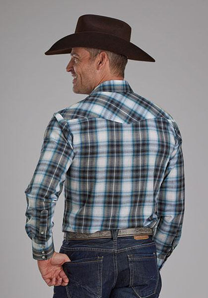 Roper Men's Tall Navy, Teal, & White Plaid Snap Shirt 01-001-0171-6091/ 01-001-0101-6091