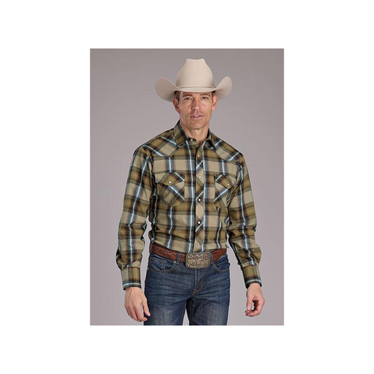 Roper Men's Tan Plaid Snap Long Sleeve Western Shirt