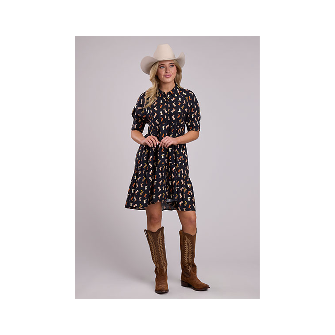 Roper Women's Baby Doll Dress Boot Print Black w/ Pattern