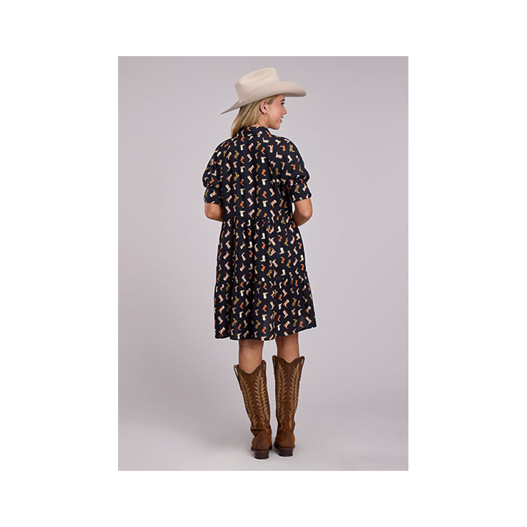 Roper Women's Baby Doll Dress Boot Print Black w/ Pattern