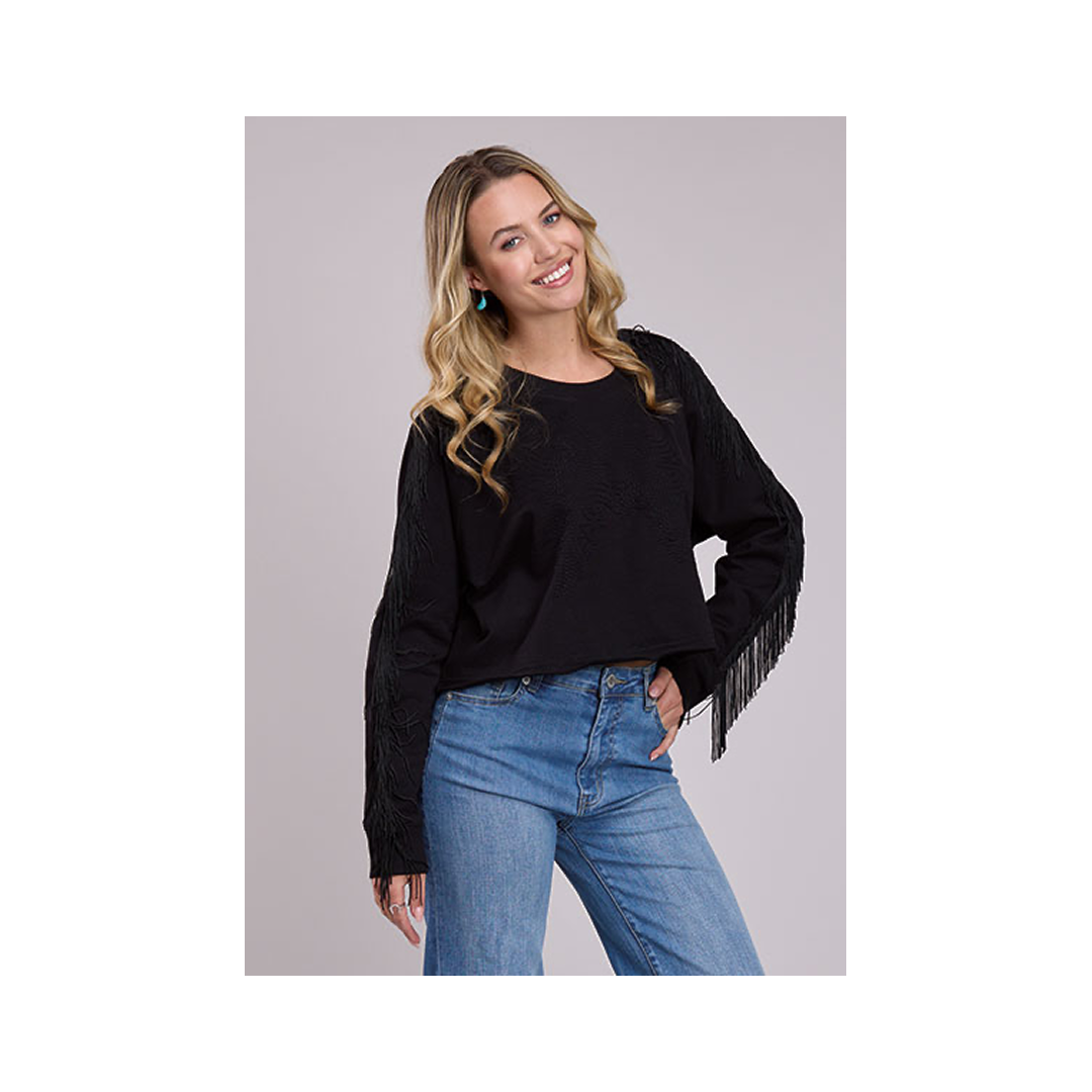 Roper Women's Fleece Long Sleeve w/ Fringe Black weis-western-wear