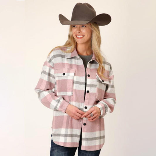 Roper Women's Large Scale Plaid Shirt Jacket Pink 03-098-0119-6620