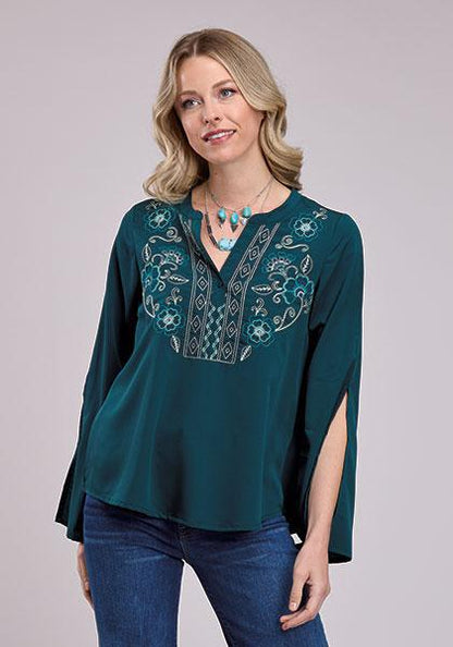 Roper Women's Pretty Peasant Blouse in Teal weis-western-wear