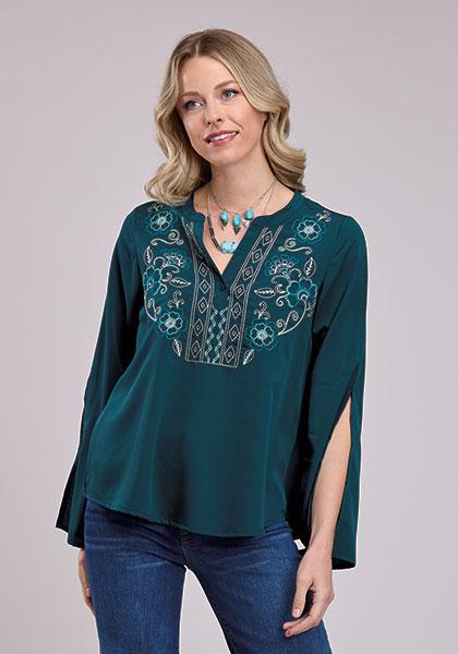 Roper Women's Pretty Peasant Blouse in Teal weis-western-wear
