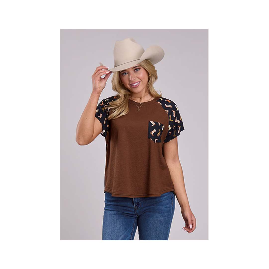 Roper Women's Printed Knit Short Sleeve Brown w/ Black Pattern weis-western-wear