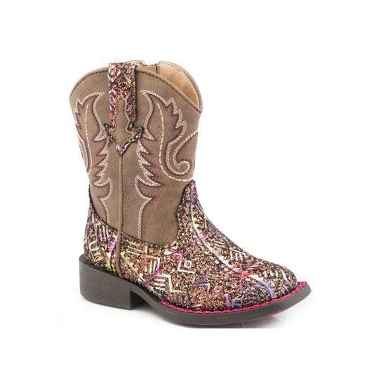 Roper Toddler Girl’s Brown Faux Leather Glitter Aztec Cowboy Boots