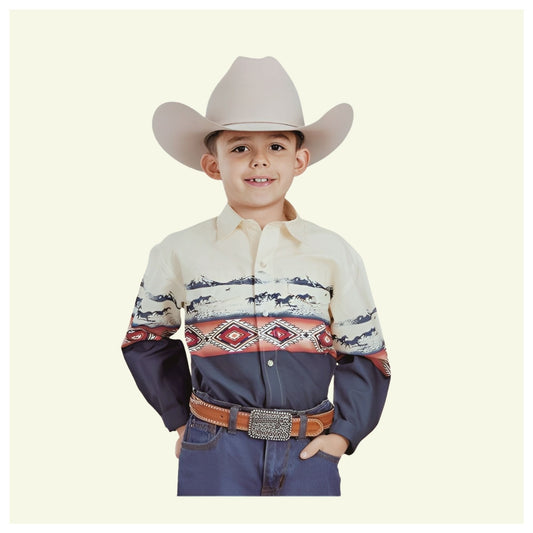 Roper Boy's Button Up Shirt Open Range Border