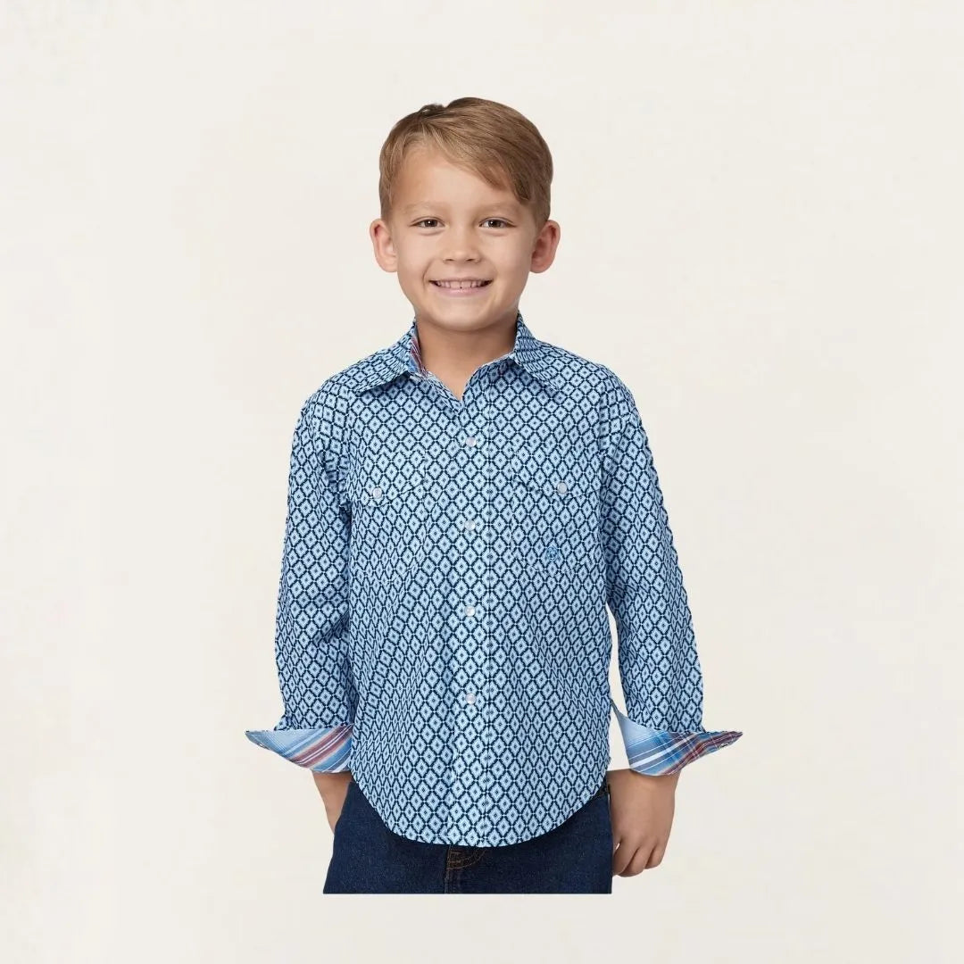 Roper Boy's Long Sleeve Amarillo Snap All Over Print Stretch