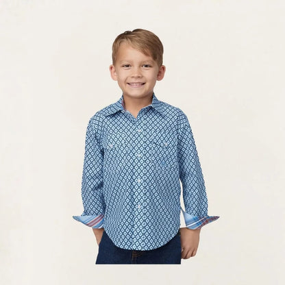 Roper Boy's Long Sleeve Amarillo Snap All Over Print Stretch