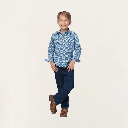 Roper Boy's Long Sleeve Amarillo Snap All Over Print Stretch